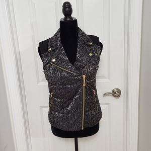 Juicy Couture Black and Gray Leopard Print Goldtone Hardware Puffer Vest